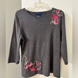 Karen Scott 💯 Cotton Embroidered Floral 3/4-Sleeve Top
